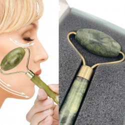 Mey İthalat®  Özel Süngerli Kutusunda Kırılmaz Çift Taraflı 2li Cilt Yüz Masaj Aleti Jade Roller Yeşim Taş