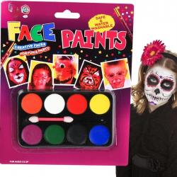 Mey İthalat® Palyaço Yüz Boyama Seti Fırçalı Makyaj Boyama Seti 8 Renk