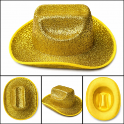 Mey İthalat® Parlak Altın Gold Kovboy Şapka Kadın Erkek Parti Disco Festival Şapkası
