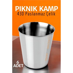 Mey İthalat® Paslanmaz Çelik Bardak Seti Kamp Piknik Bardağı 6 adet  721504