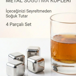 Mey İthalat® Paslanmaz Çelik Buz Küpü 4’lü Set – İçeceği Sulandırmadan Soğutucu Metal Taş