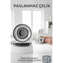 Mey İthalat® Paslanmaz Çelik Çay Tabağı Seti - Premium 304 Kalite  18 Parça Lüks Aynalı Parlaklık ve Modern Tasarım