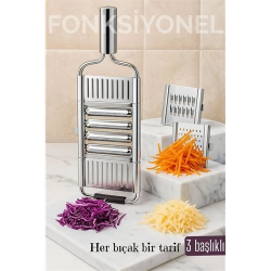 Mey İthalat® Paslanmaz Çelik Sebze Rendesi – Değiştirilebilir 3 Bıçaklı, Çok Fonksiyonlu, Hızlı ve Pratik  722270
