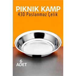 Mey İthalat® Paslanmaz Çelik Tabak Seti Kamp Piknik Tabağı 6 ADET 721502