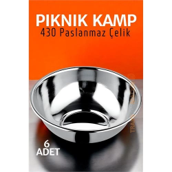 Mey İthalat® Paslanmaz Çelik Yemek Tası Çorba Kasesi Kamp Piknik Tabağı 6 ADET 721503
