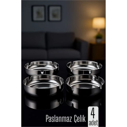 Mey İthalat® Paslanmaz Yuvarlak Küllük - Metal Kül Tablası - Masaüstü Küllük 4 LÜ 722217