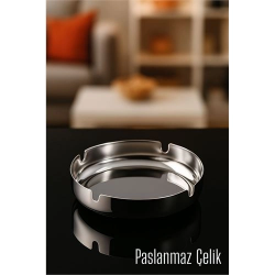 Mey İthalat® Paslanmaz Yuvarlak Küllük - Metal Kül Tablası - Masaüstü Küllük 722215