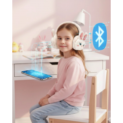 Mey İthalat® Peluş Tavşan Kulaklı Bluetooth Kulaklık Kablosuz Müzik ve TF Kart Destekli