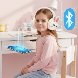 Mey İthalat® Peluş Tavşan Kulaklı Bluetooth Kulaklık Kablosuz Müzik ve TF Kart Destekli