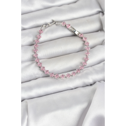 Mey İthalat® Pembe Kare Zirkon Taşlı Gümüş Renk Pirinç Su Yolu Kadın Bileklik