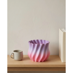 Mey İthalat® Pembe Lila Degrade Kıvrımlı 3D Vazo Estetik Ev Ofis Dekoru