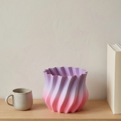 Mey İthalat® Pembe Lila Degrade Kıvrımlı 3D Vazo Estetik Ev Ofis Dekoru