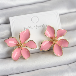 Mey İthalat® Pembe Mineli Çiçek Model Pirinç Kadın Küpe