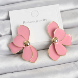 Mey İthalat® Pembe Mineli Lotus Model Pirinç Kadın Küpe
