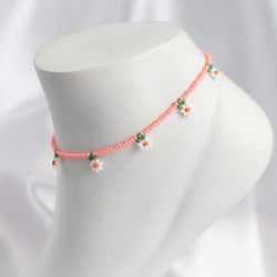 Mey İthalat® Pembe Renk Boncuklu Papatya Motifli Halhal