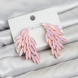 Mey İthalat® Pembe Renk Kristal Taşlı Kanat Küpe