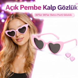 Mey İthalat® Pembe Retro Kalp Gözlük – 80’ler 90’lar Stil Parti Gözlüğü