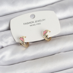 Mey İthalat® Pembe Yunus Balığı Model Gold Renk Pirinç Çocuk Küpe