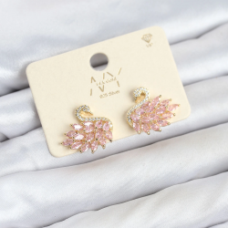 Mey İthalat® Pembe Zirkon Taşlı Gold Swan Kuğu Model Kadın Küpe