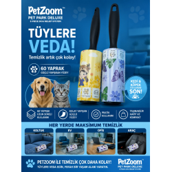 Mey İthalat® PETZOOM 60 Yaprak Tüy Toplama Rulosu Kedi Köpek Tüy Toplayıcı Ev Koltuk Araç Ofis Temizlik Rulosu