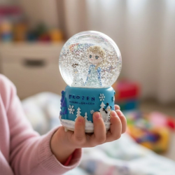 Mey İthalat® Pilli Işıklı Müzikli Kar Küresi–frozen Karlar Ülkesi Figürlü Eğlenceli Masaüstü Biblo, LED Aydınlatmalı Dekoratif Hediyelik Kar Küresi