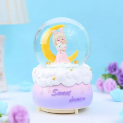 Mey İthalat® Pilli Işıklı Müzikli Kar Küresi–Hilal Ay Önünde Prenses Figürlü Eğlenceli Masaüstü Biblo, LED Aydınlatmalı Dekoratif Hediyelik Kar Küresi