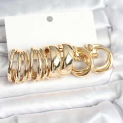 Mey İthalat® Pirinç Gold Renk 3 Çift Vintage Kadın Küpe Seti