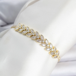 Mey İthalat® Pirinç Gold Renk Başak Model Su Yolu Kadın Bileklik