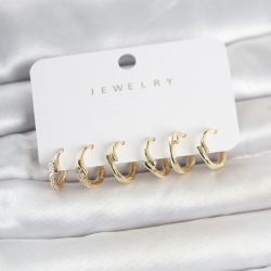 Mey İthalat® Pirinç Gold Renk Botega Model Kadın Küpe Seti