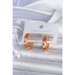 Mey İthalat® Pirinç Gold Renk Çiçek İşleme Turuncu Kadın Küpe