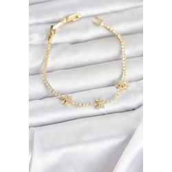 Mey İthalat® Pirinç Gold Renk Çiçek Model Zirkon Taşlı Su Yolu Kadın Bileklik