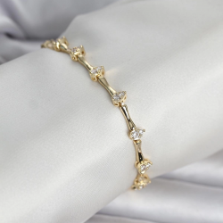 Mey İthalat® Pirinç Gold Renk Damla Model Zirkon Taşlı Kadın Bileklik