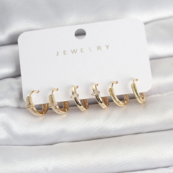 Mey İthalat® Pirinç Gold Renk Halka Kadın Küpe Seti