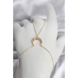 Mey İthalat® Pirinç Gold Renk Hilal Model Zirkon Taşlı Kadın Şahmeran