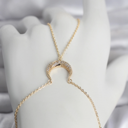 Mey İthalat® Pirinç Gold Renk Hilal Model Zirkon Taşlı Kadın Şahmeran