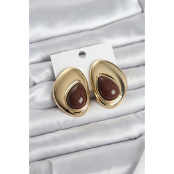 Mey İthalat® Pirinç Gold Renk Kahverengi Taşlı Damla Model Vintage Kadın Küpe