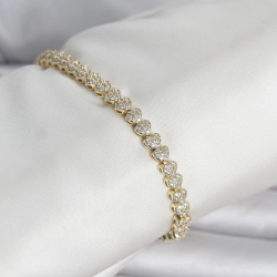 Mey İthalat® Pirinç Gold Renk Kalp Model Sıralı Zirkon Taşlı Kadın Bileklik