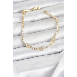 Mey İthalat® Pirinç Gold Renk Kalp Model Zirkon Taşlı Su Yolu Kadın Bileklik