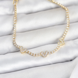 Mey İthalat® Pirinç Gold Renk Kalp Model Zirkon Taşlı Su Yolu Kadın Bileklik