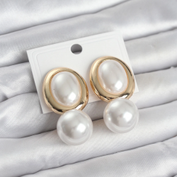 Mey İthalat® Pirinç Gold Renk Model İncili Kadın Küpe