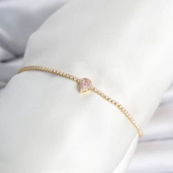 Mey İthalat® Pirinç Gold Renk Pembe Damla Model Su Yolu Kadın Bileklik