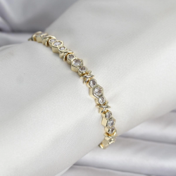 Mey İthalat® Pirinç Gold Renk Petek Model Zirkon Taşlı Kadın Bileklik