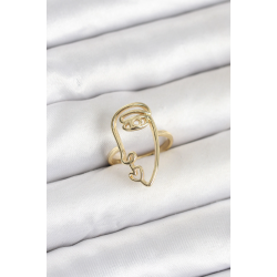 Mey İthalat® Pirinç Gold Renk Picasso Tarzı Tek Çizgi Yüz Model Kadın Yüzük