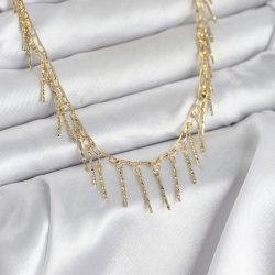 Mey İthalat® Pirinç Gold Renk Saçaklı Model Kadın Kolye