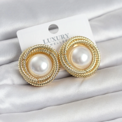 Mey İthalat® Pirinç Gold Renk Sarmal Model İncili Kadın Küpe