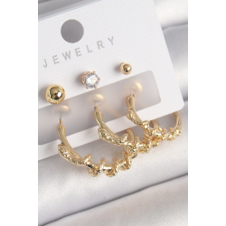 Mey İthalat® Pirinç Gold Renk Sarmal Yılan Halka Model Zirkon Taşlı Topçuk Detay Kadın Küpe Seti