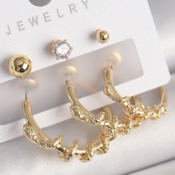 Mey İthalat® Pirinç Gold Renk Sarmal Yılan Halka Model Zirkon Taşlı Topçuk Detay Kadın Küpe Seti