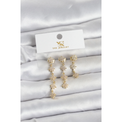 Mey İthalat® Pirinç Gold Renk Sıralı Kutup Yıldızı Model 3'lü Kadın Küpe