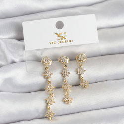 Mey İthalat® Pirinç Gold Renk Sıralı Kutup Yıldızı Model 3'lü Kadın Küpe