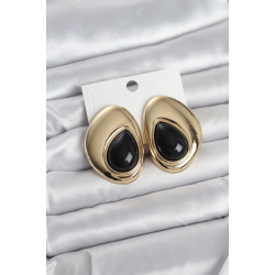Mey İthalat® Pirinç Gold Renk Siyah Taşlı Damla Model Vintage Kadın Küpe